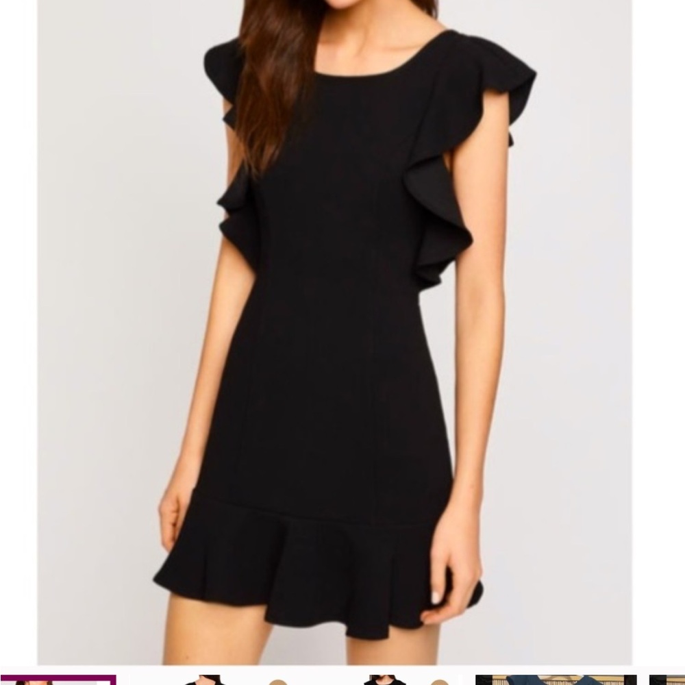 BCBGeneration Black Ruffle Sleeve and Hem Cocktail Mini Dress 2